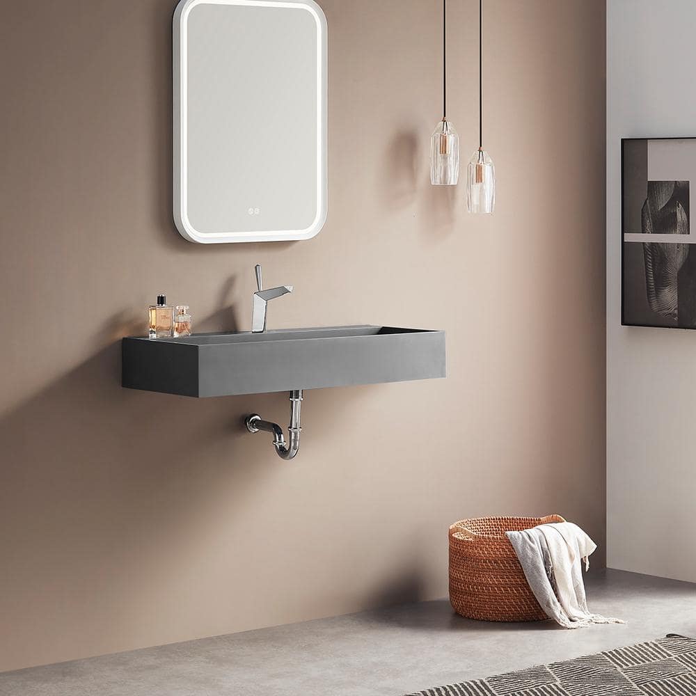 SERENE VALLEY 47 in. Wall Mount or Countertop Bathroom Hidden Drain Sink with Double Faucet Holes (2)
