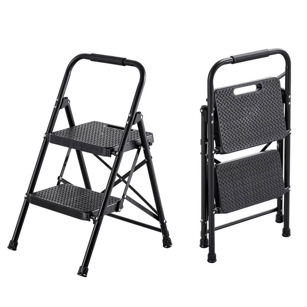 VEVOR 2 Step Ladder, Folding Step Stool with Wide Anti-Slip Pedal, Comfort Handgrip, 600 lbs. Steel Ladder for Home Office (1)