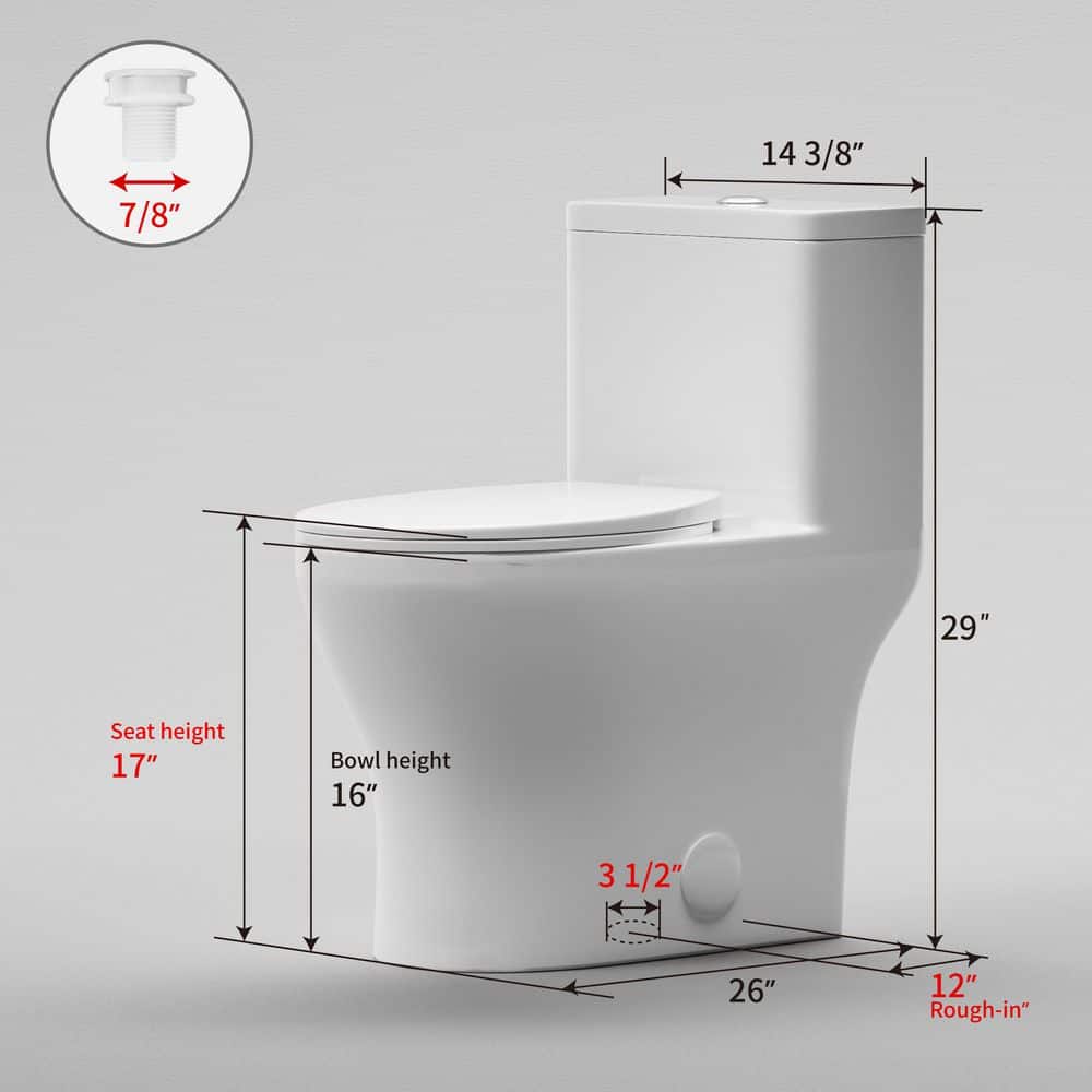 CANEST 1-Piece 12 in. Rough in 1.28 GPF Single Flush Compact Round ADA Height Toilet in White Soft-Close Seat Include (3)