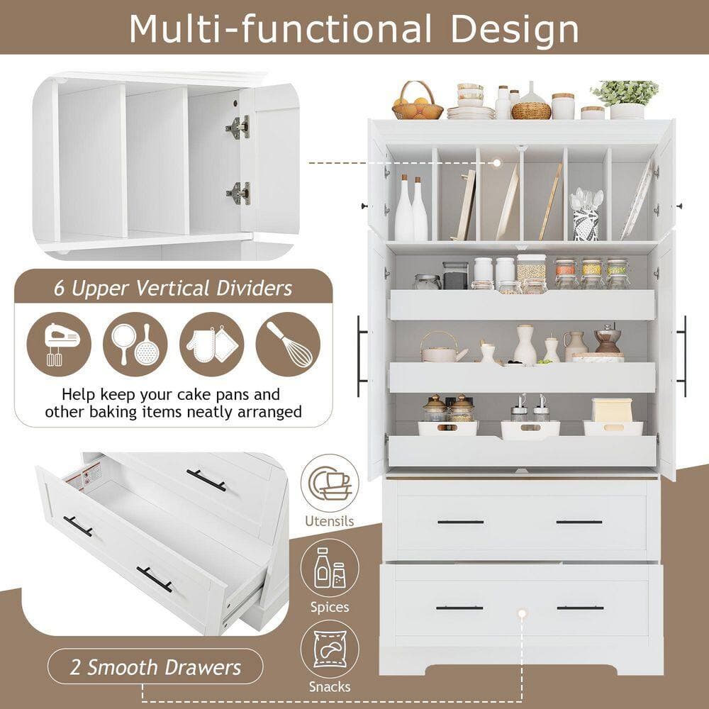 COWLOWN 40 in. W 18 in. D 72.6 in. H Linen Cabinet Kitchen Pantry with 4-Doors, Pull-Out Trays, Drawers (4)
