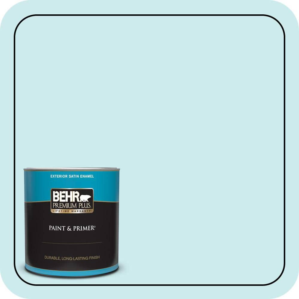 BEHR PREMIUM PLUS 1 qt. #520C-2 Fountain Spout Satin Enamel Exterior Paint & Primer