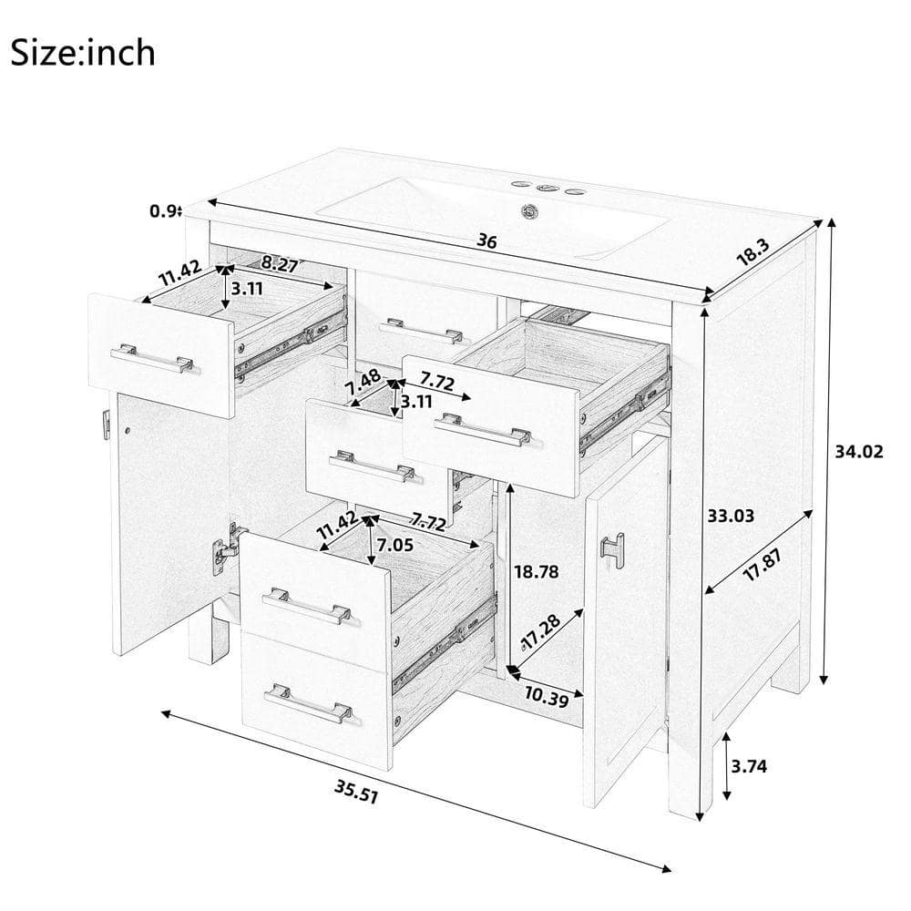 COWLOWN 36 in. W x 18.3 in. D x 34.02 in. H Bathroom White Linen Cabinet (2)