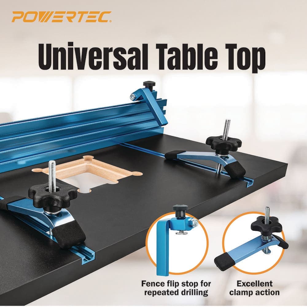 ‎POWERTEC 14 in. x 24 in. Drill Press Table with Complete Aluminum Multi T-Track Fence System Professional Woodworking (3)