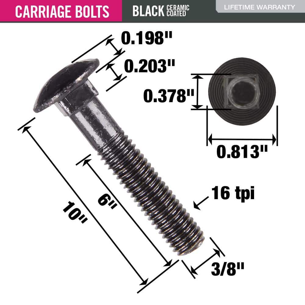 DECKMATE 3/8 in. -16 x 10 in. Black Deck Exterior Carriage Bolt (4)