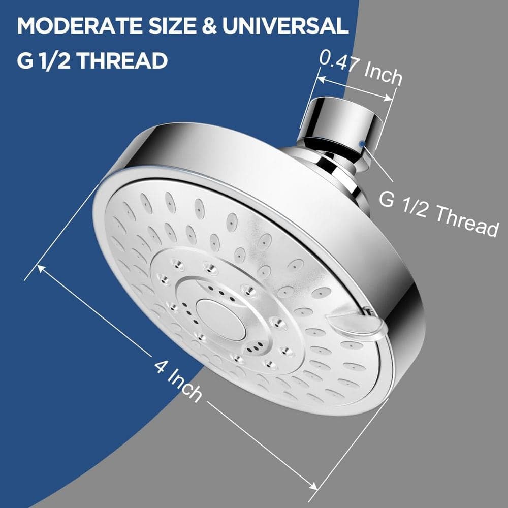 Wudkey High Flow High Pressure 1-Piece Fixed Shower Head with 5 Spray Modes & 66 Nozzles in Silver (2)