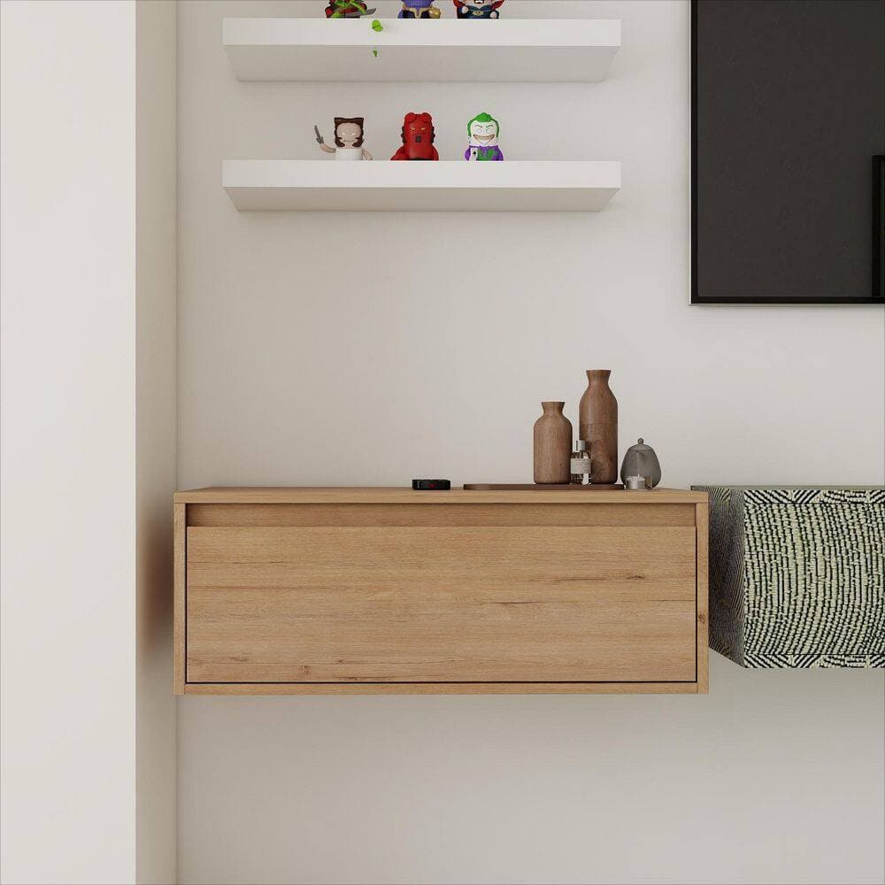 Siavonce 17.94 in. W x 29.13 in. D x 11.00 in. H Bathroom Linen Cabinet with Soft-Close Drawers, Oak Multi-Colored (2)
