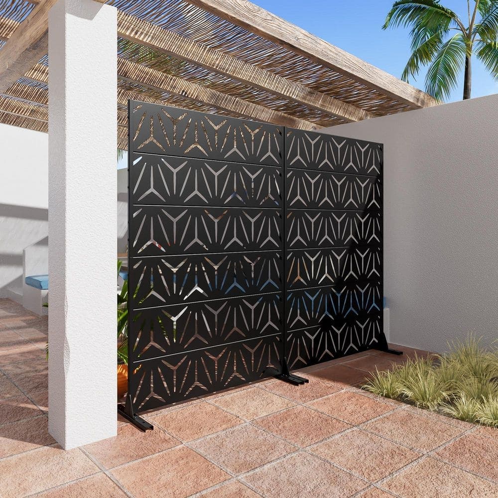 Dovelina 2-Piece 47 in. x 72 in. Black Textured Metal Garden Screens Outdoor Privacy Screen (2)