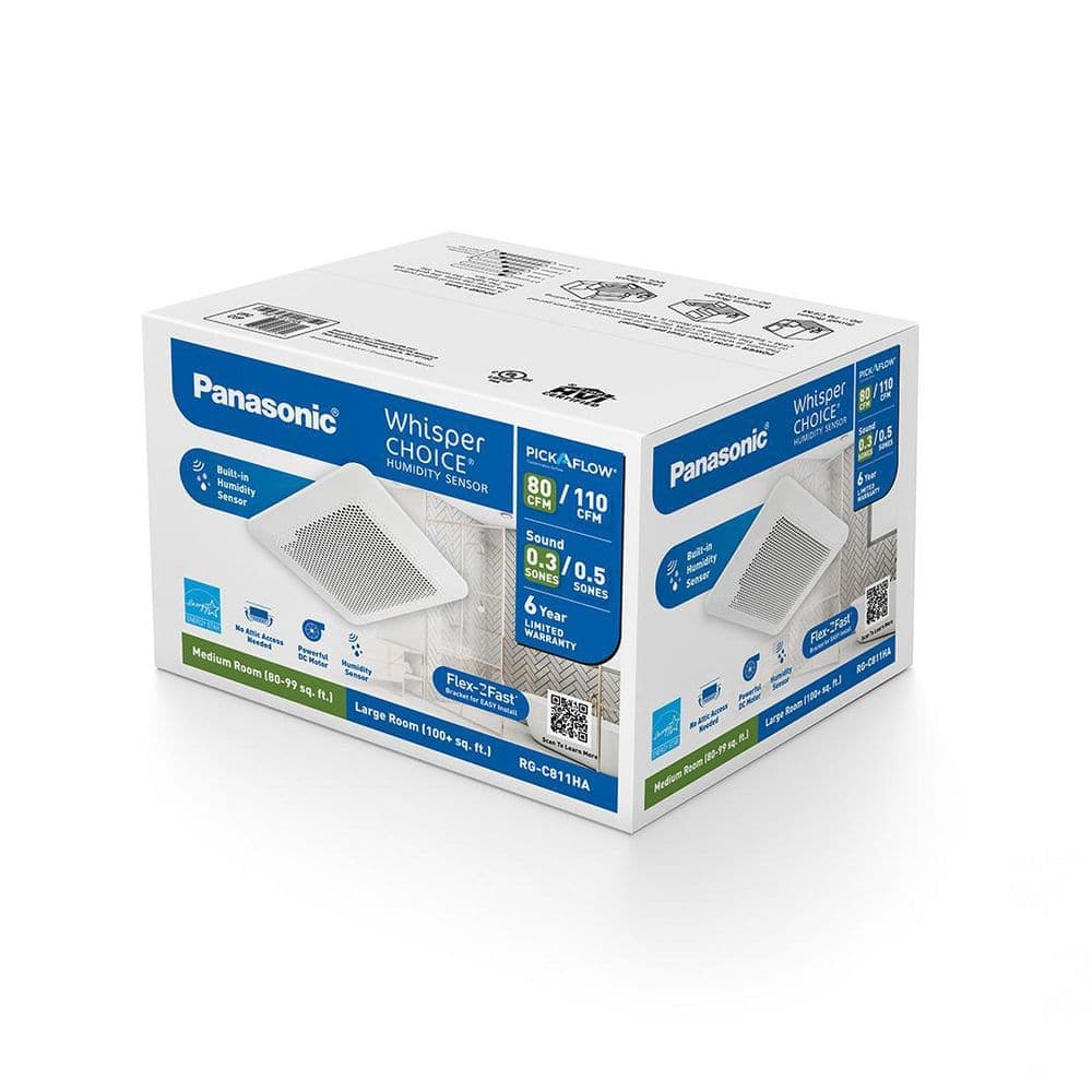 Panasonic Whisper Choice Auto DC Pick-A-Flow 80/110 CFM Ceiling Bathroom Exhaust Fan with Humidity Sense and Flex-Z Fast Bracket (3)
