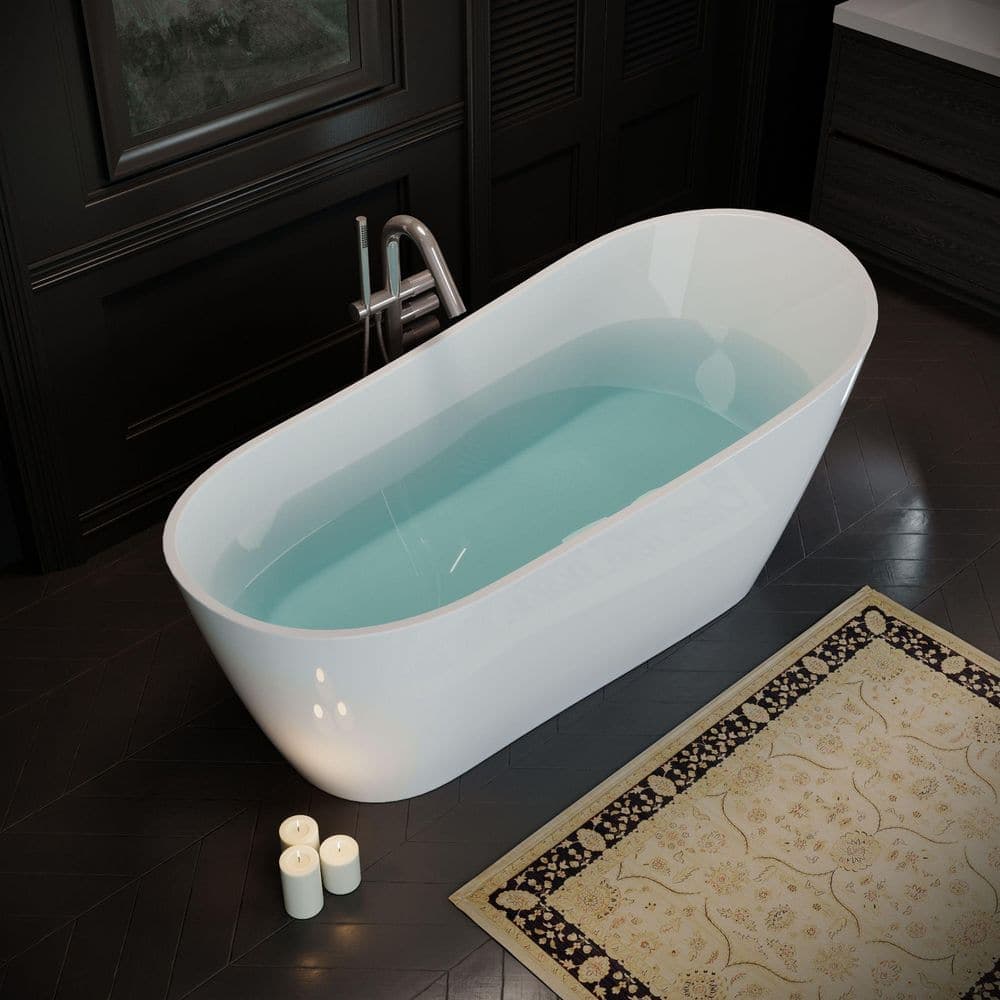 WELLFOR 59 in. x 29 in. Acrylic Freestanding Soaking Bathtub in Gloss White with Toe-Tap Chrome Drain and Slotted Overflow (2)