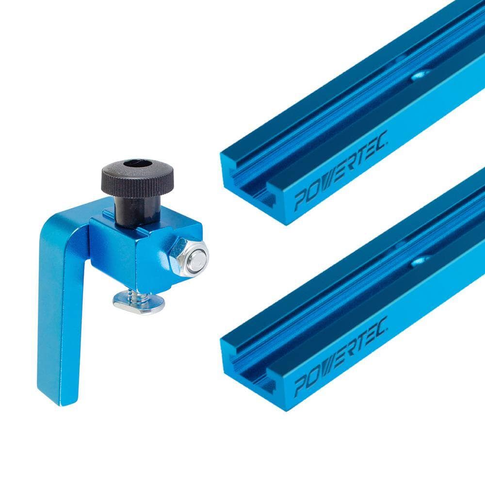 ‎POWERTEC 24 in. x 2 Double-Cut Profile Universal T track with 3 in. T track Flip Stop (1)