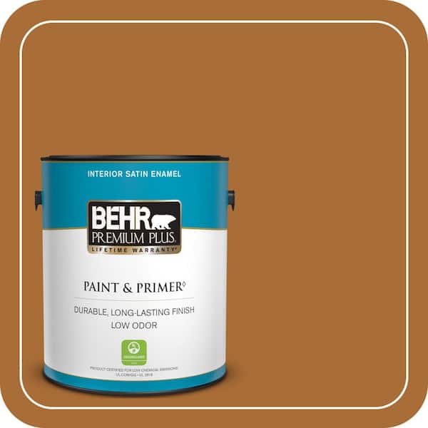 BEHR PREMIUM PLUS 1 gal. #280D-7 Sesame Crunch Semi-Gloss Enamel Low Odor Interior Paint & Primer (4)