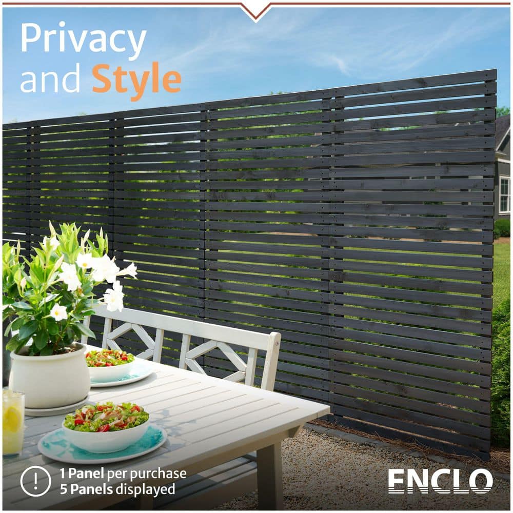 Enclo Privacy Screens Aspen No Dig 6 ft. H x 3.1 ft. W Cedar Wood Charcoal Finish Slatted Panel Flat Top Privacy Fence Screen 1-Panel (3)