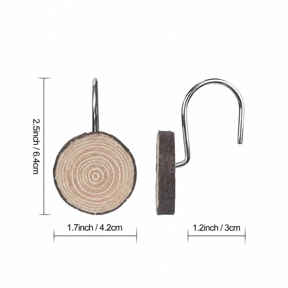 Unbranded Rustic Wood Slice Shower Curtain Hooks Set of 12 for Standard Rods with Resin Accents in Bathroom Decor (3)