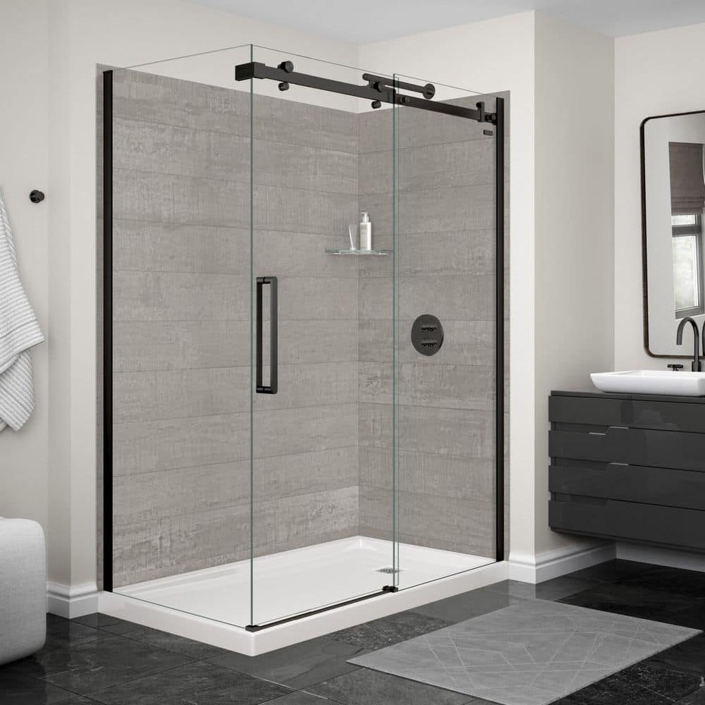 MAAX Utile 60 in. W x 32.5 in. D x 80 in. H Composite Direct-to-Stud Two-Piece Corner Shower Wall Kit in Factory Rough Vapor
