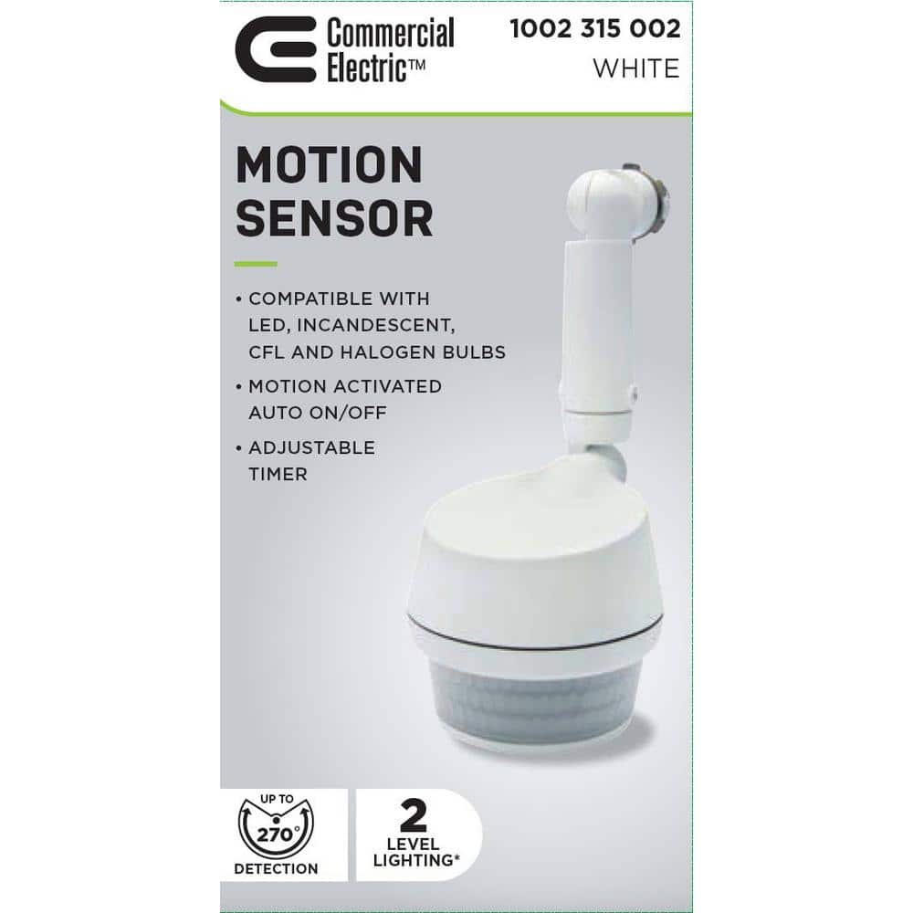 Commercial Electric 270-Degree White Motion Activated Wired Outdoor 1-Head Dusk to Dawn Security Flood Light Sensor (3)