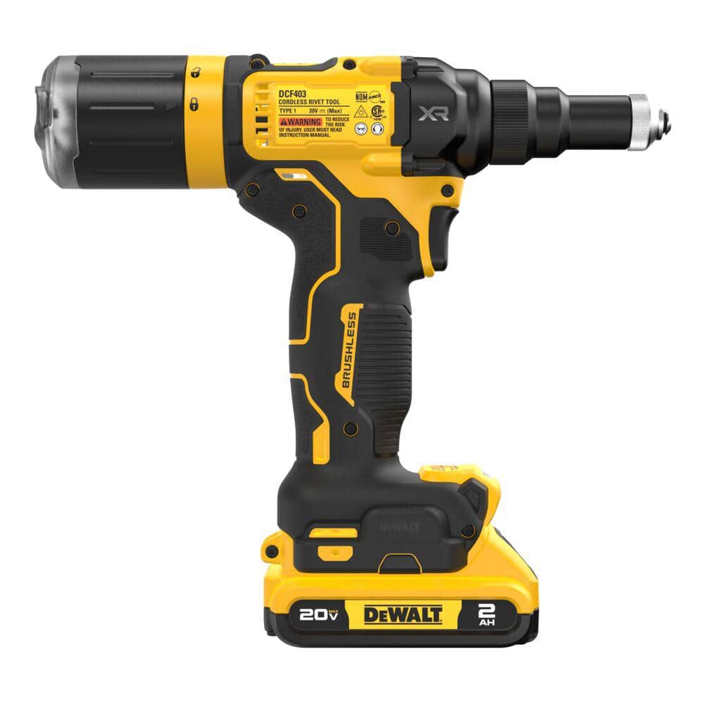 DEWALT 20V MAX XR Lithium-Ion Brushless Cordless 3/16 in. Rivet Tool Kit with 2.0 Ah Battery, Charger and Bag (2)