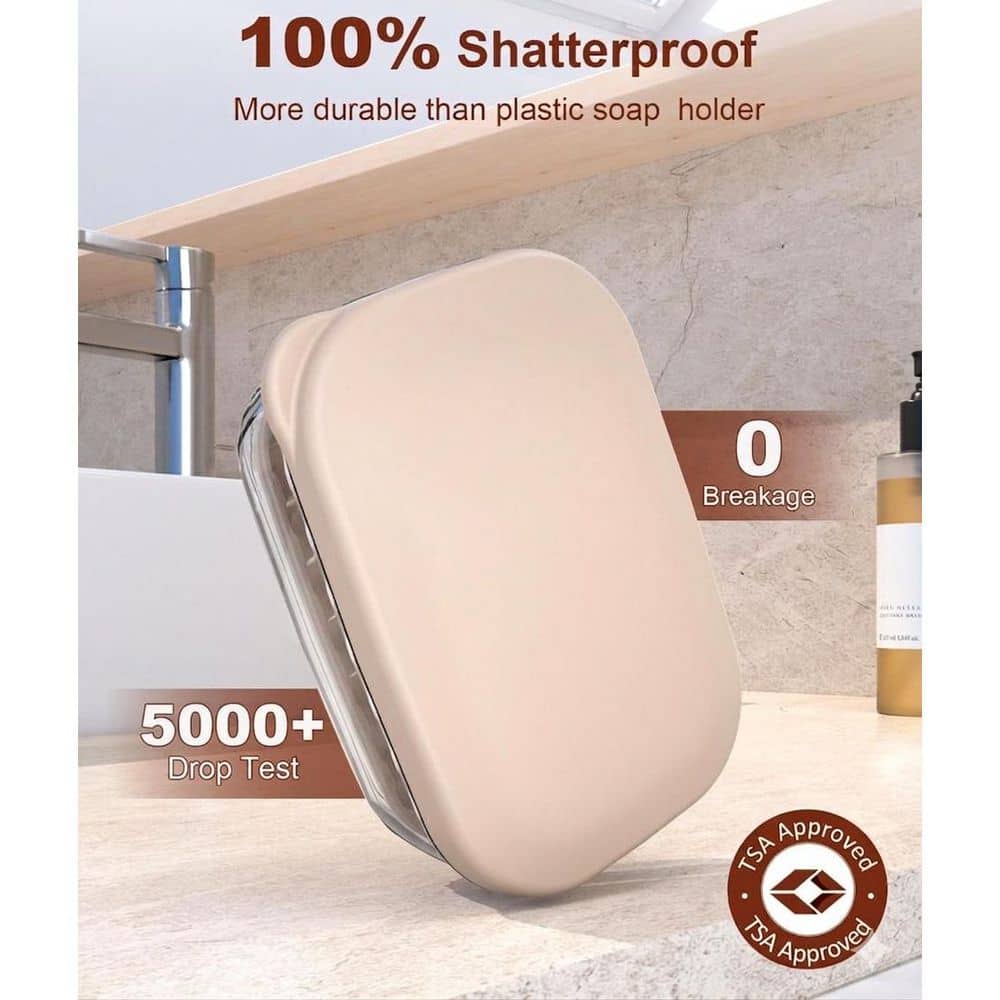 Unbranded Khaki Plastic Travel Soap Case Leakproof Portable Bar Soap Holder with Drainage Tray for Gym and Trip (3)