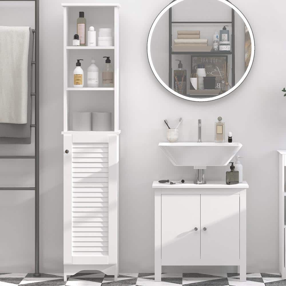 Tileon 13.5 in. W x 7.75 in. D x 65 in. H Tall Bathroom Storage Wall Cabinet, Linen Tower with 3 Tier Adjustable Shelf-White (2)