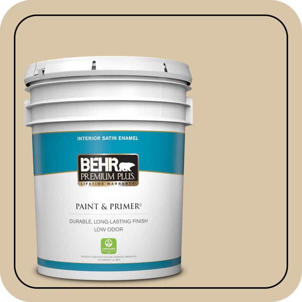 BEHR PREMIUM PLUS 5 gal. #MQ2-23 Almond Butter Satin Enamel Low Odor Interior Paint & Primer
