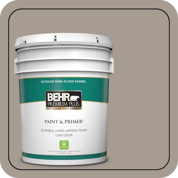 BEHR PREMIUM PLUS 5 gal. #N200-4 Rustic Taupe Semi-Gloss Enamel Low Odor Interior Paint & Primer (2)