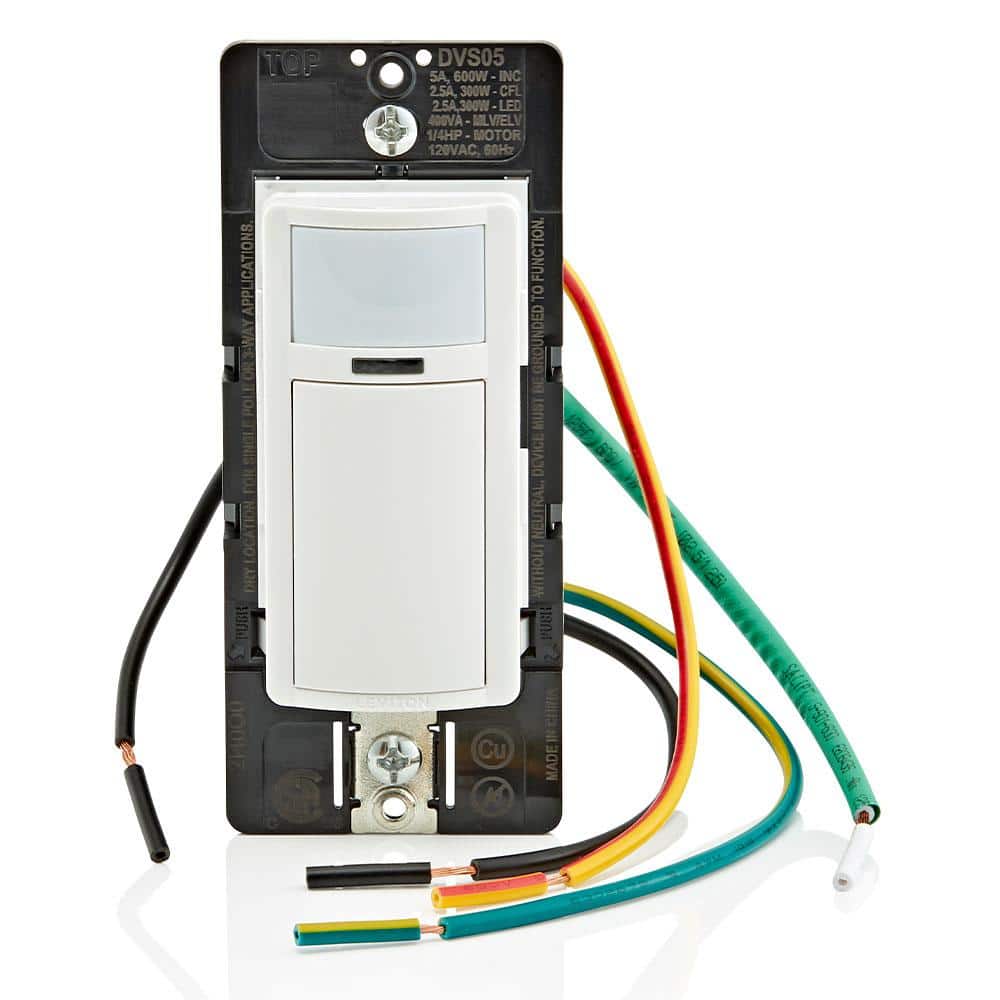 Leviton 5 Amp Single Pole or 3-Way Decora Vacancy Motion Sensor In-Wall Switch, Manual-On , White/Ivory/Light Almond DVS05-1LZ (1)