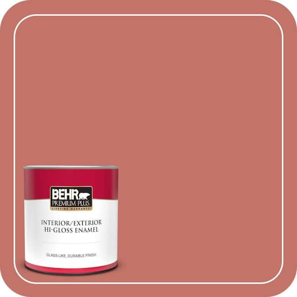 BEHR PREMIUM PLUS 1 qt. #PPU1-05A Red Coral Hi-Gloss Enamel Interior/Exterior Paint & Primer (2)