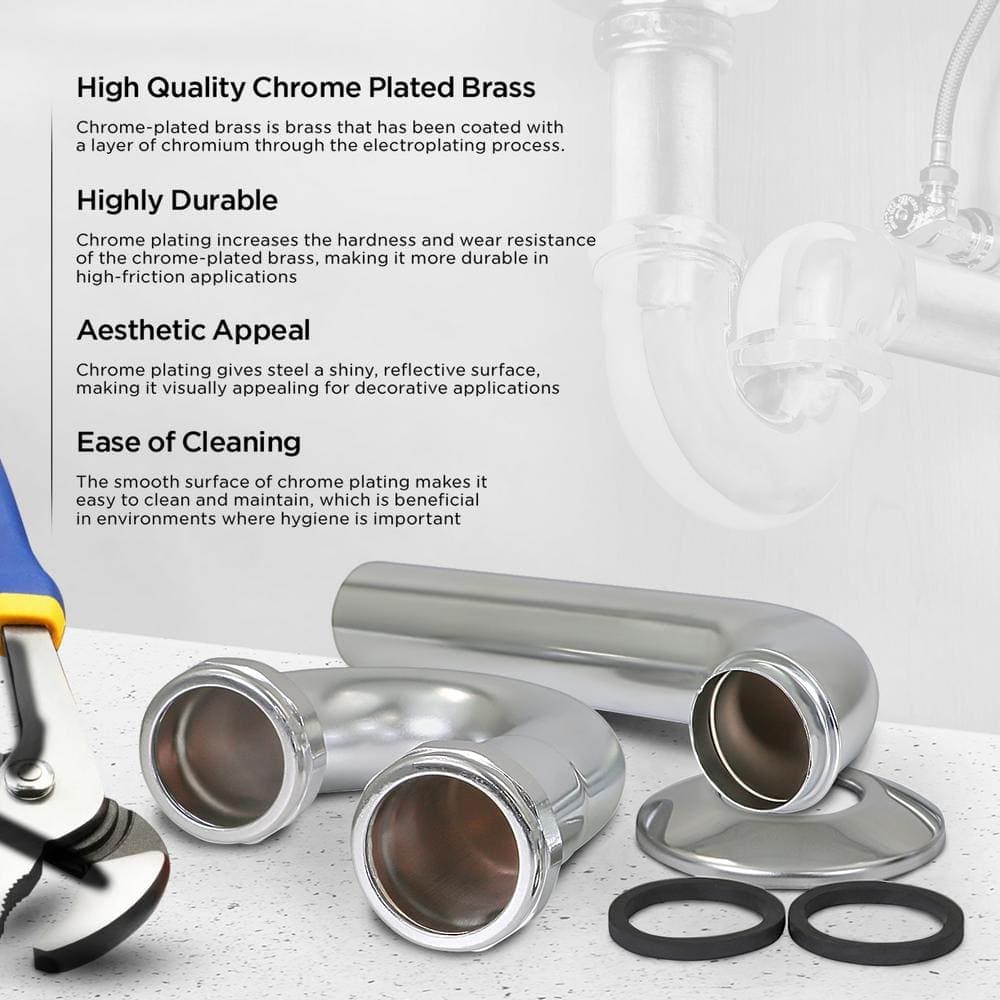 PLUMBFLEX 1-1/2 in. P-Trap for Tubular Drain Applications, 22GA Chrome Plated Brass (2)