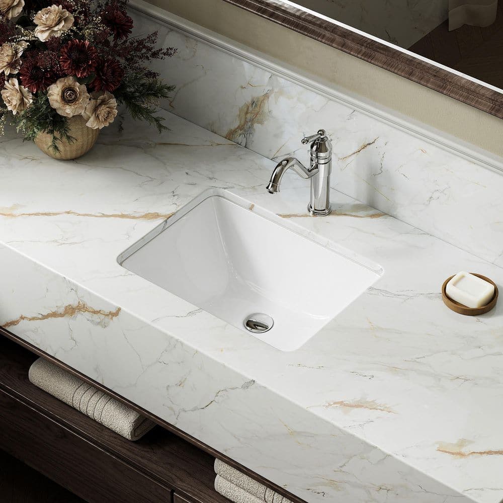 HOROW Soft Glow 14.8 in. W Rectangle Undermount Bathroom Sink Vitreous China with Overflow (1)