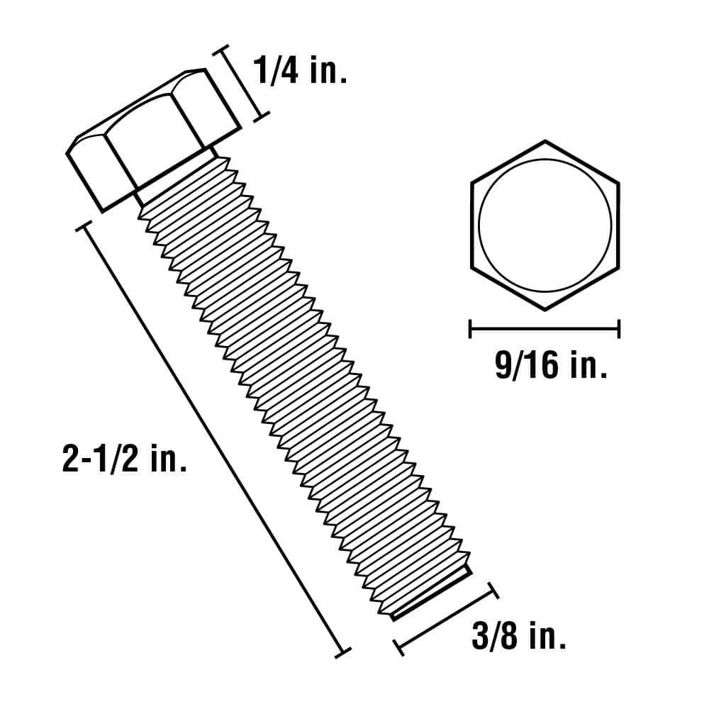 Everbilt 3/8 in.-16 x 2-1/2 in. Zinc Plated Hex Bolt (2)