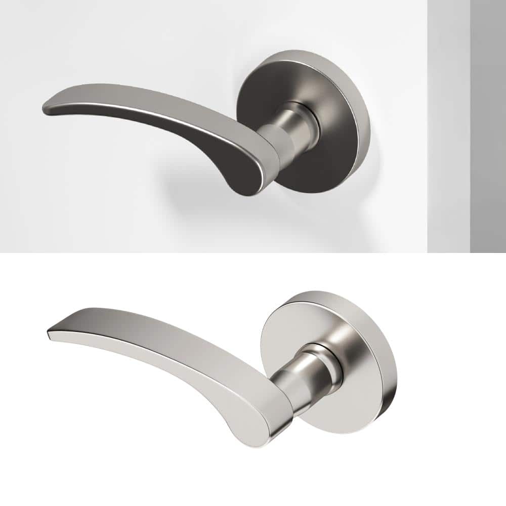 Okun Brook Metal Brushed Nickel Dummy Door Handle with Round Rosette (1)