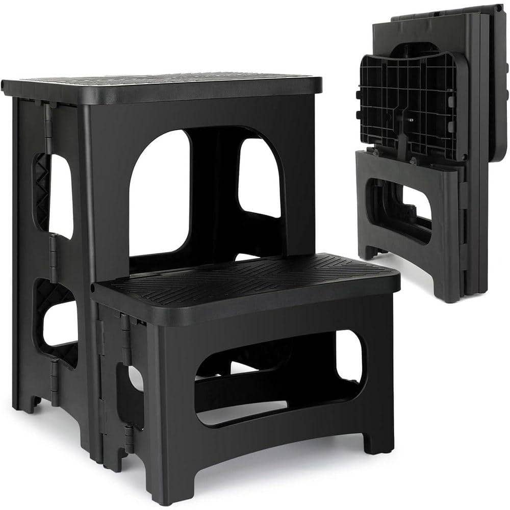 Unbranded 17 in. H Reach 2-Step Plastic Non-Slip Collapsible Step Stool 200 lb. Load Capacity for Kitchen Home Bedroom (1)