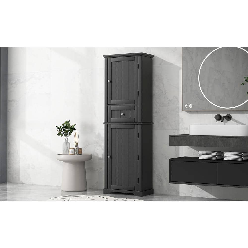 Water Creation Modern 22 in. W x 11 in. D x 67.30 in. H Black Height Slim Tall Linen Cabinet with Drawer and Adjustable Shelf (3)