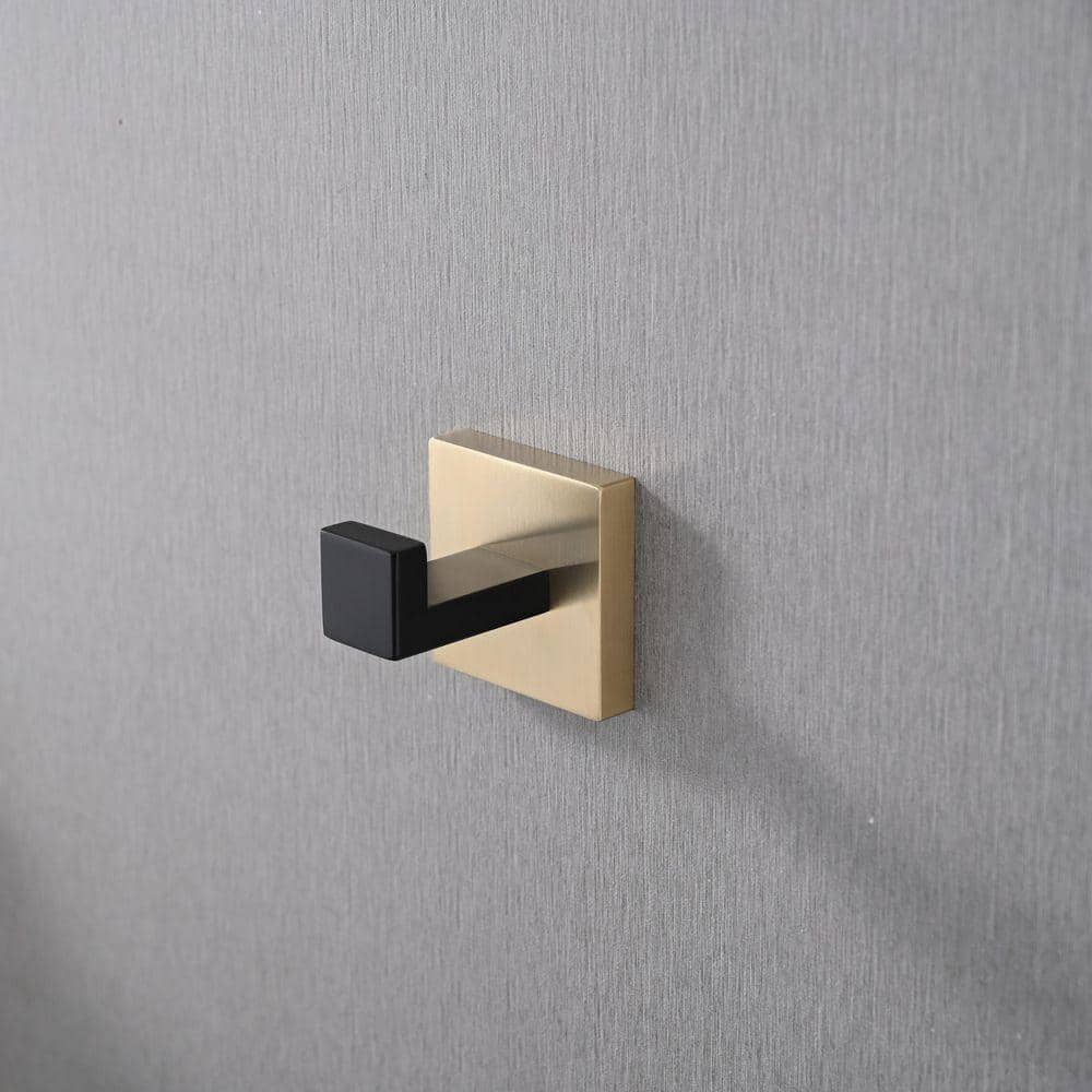 Tileon Stainless Steel Wall-Mounted J-Hook Robe/Towel Hook for Bathroom, Bedroom, Kitchen in Black Gold (2-Pack) (2)