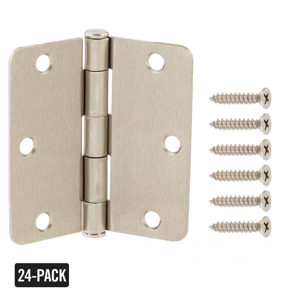 Everbilt 24-Pack 3-1/2 in. x 1/4 in. Radius Satin Nickel Butt Door Hinge Value Pack