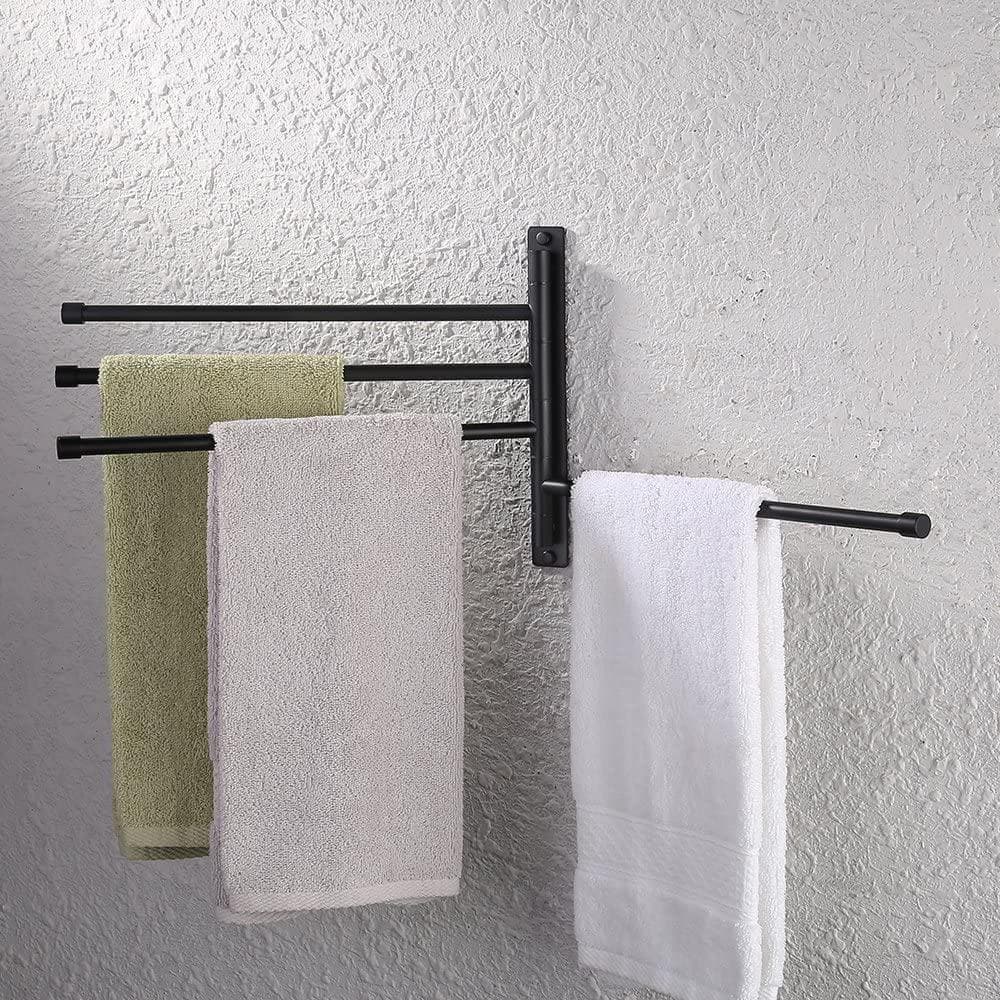 ACEHOOM 15 in. Wall Mount Bathroom Swivel Towel Bar with 4-Arm in Matte Black (3)