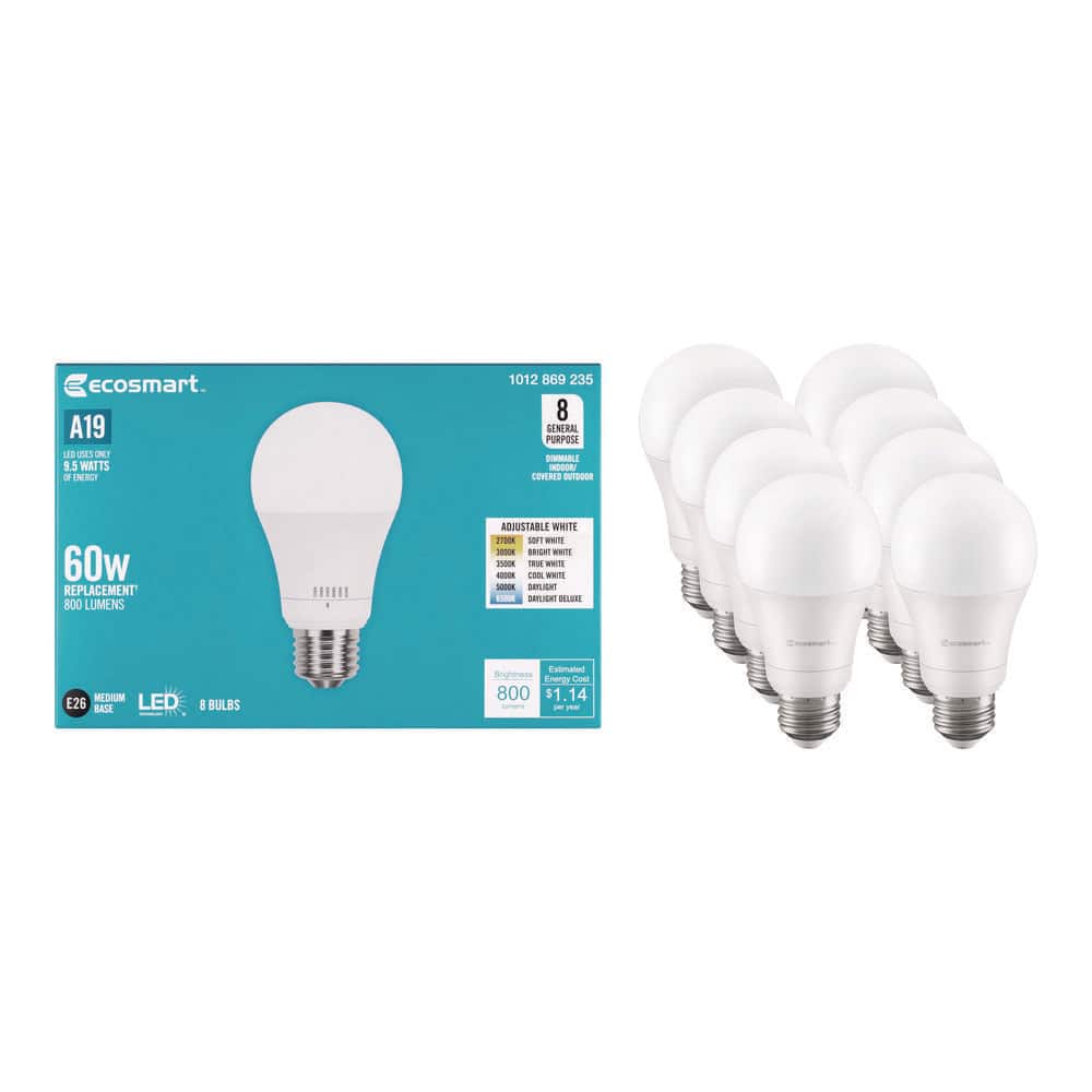 EcoSmart Universal Select 60-Watt Equivalent A19 Dimmable LED Light Bulb with Selectable Color Temperature (8-Pack) (2)