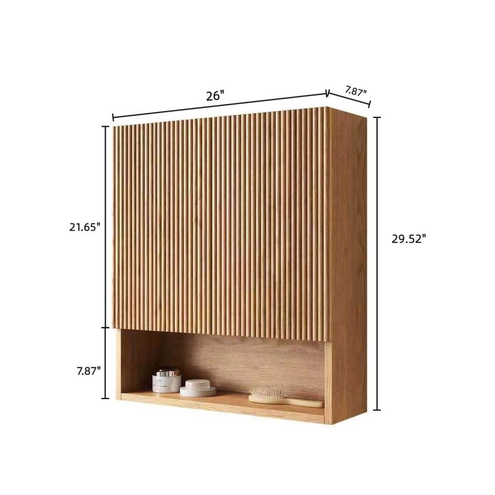 XUJMK 26 in. W x 8 in. D x 30 in. H Striped Bathroom Storage Wall Cabinet with Shelf Doors Open Storage Compartment in Natural (2)