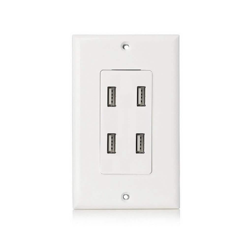 TruePower 4.8 Amp 4-Port USB Charger Duplex Wall Outlet Receptacle, White (3)