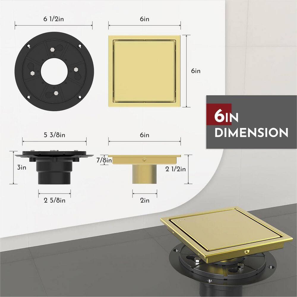 Wudkey 1-Piece Square Shower Drain, Floor Drain with Flange, Reversible 2 in Cover, Mounting Hardware (2)