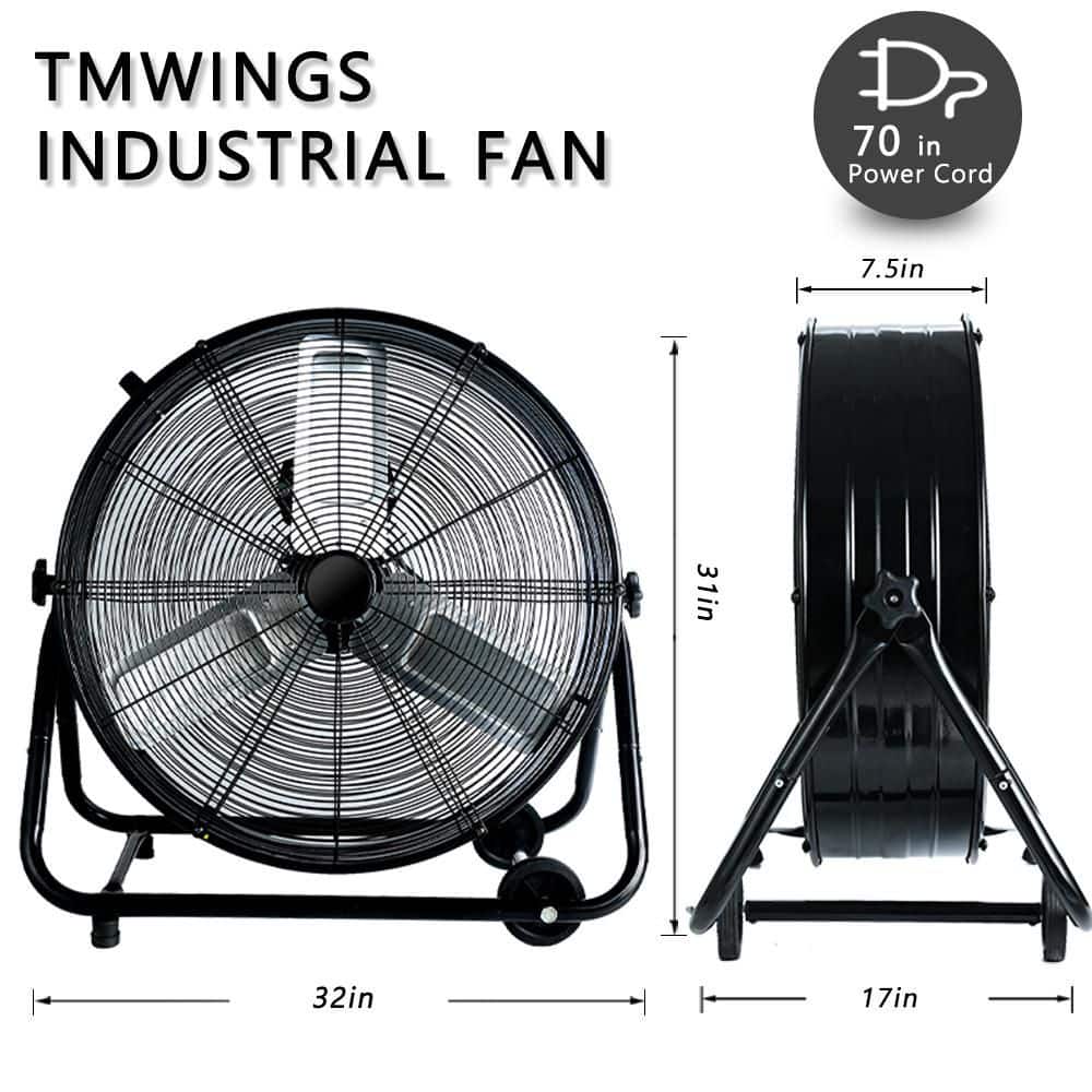 TMWINGS High Velocity Industrial Drum Fan, 3-Speed Heavy Duty Metal Fan for Warehouse, Garage， (2)