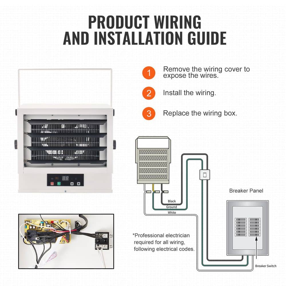 SKYSHALO Electric Garage Heater, 5000W Digital Fan-Forced Wall/Ceiling Mount Shop Heater, with Remote Control Overheat Protection (2)
