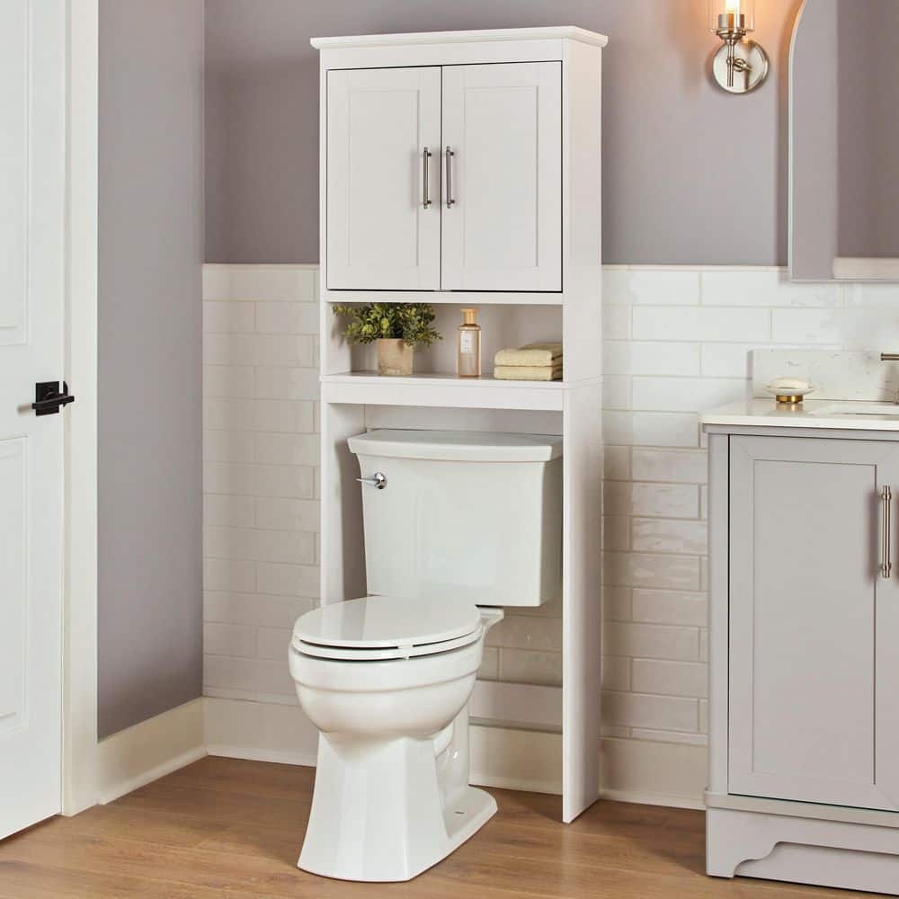 Glacier Bay 24 in. W x 65 in. H x 8.78 in. D White Over The Toilet Storage with Doors