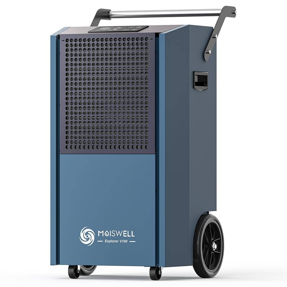 Moiswell 190 pt. 7,500 sq. ft. Bucketless Commercial Dehumidifier with Pump 8-in. Wheels Portable Heavy Duty for Basement in Blue (1)