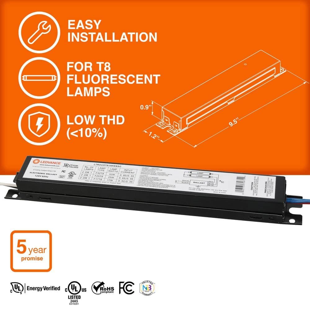 Sylvania 32-Watt 120-Volt 2 Lamp T8 Instant Start High Efficiency Electronic Replacement Ballast (4)