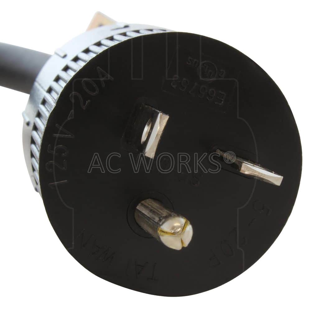 AC WORKS NEMA 5-20P 20A 125V Plug to Locking 20 Amp L5-20R Female Connector 1 ft 10 / 3 STW Indoor/Outdoor Cord in Black (3)