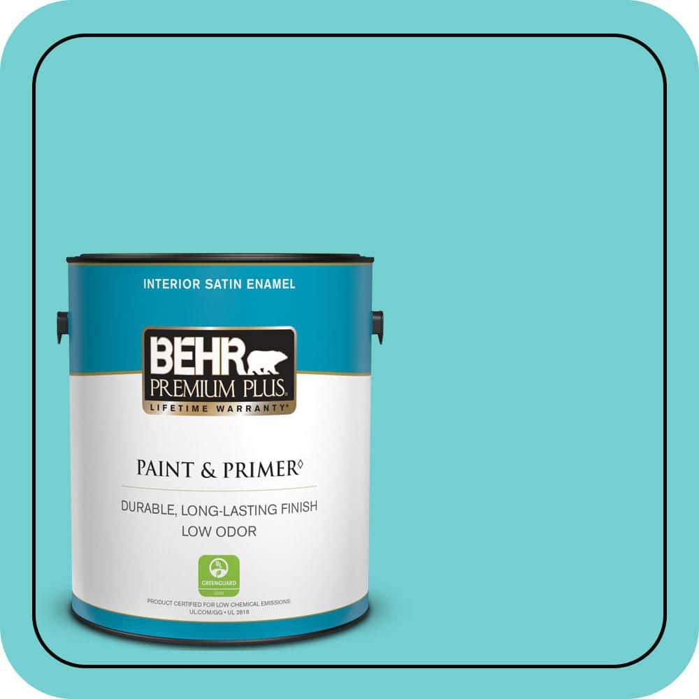 BEHR PREMIUM PLUS 1 gal. #P460-3 Soft Turquoise Satin Enamel Low Odor Interior Paint & Primer