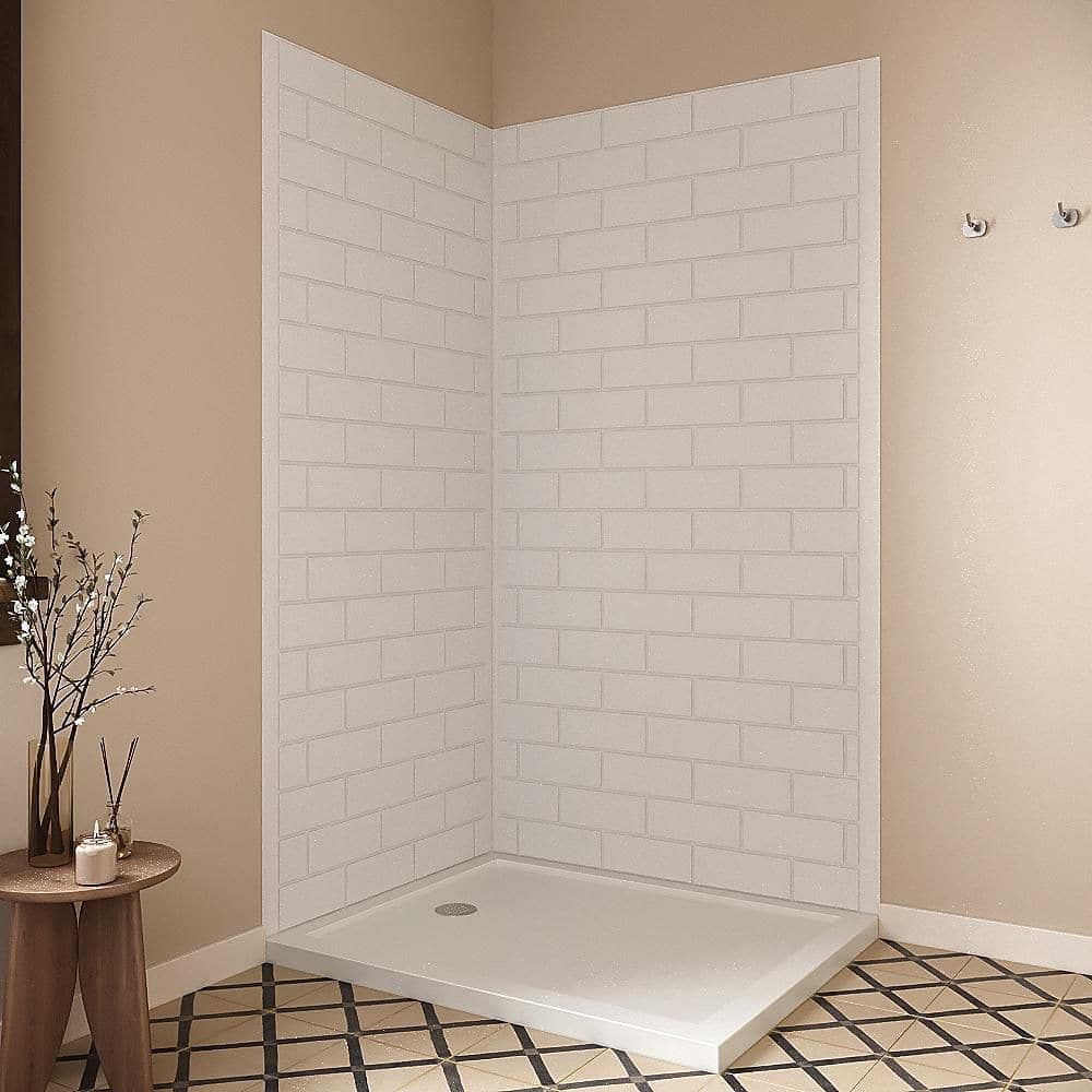 Streamline DSH-1380-142 34 in. L x 42 in. W x 76 in. H 2-Piece Glue-Up Corner Shower Wall Surround in White Tile Finish (1)