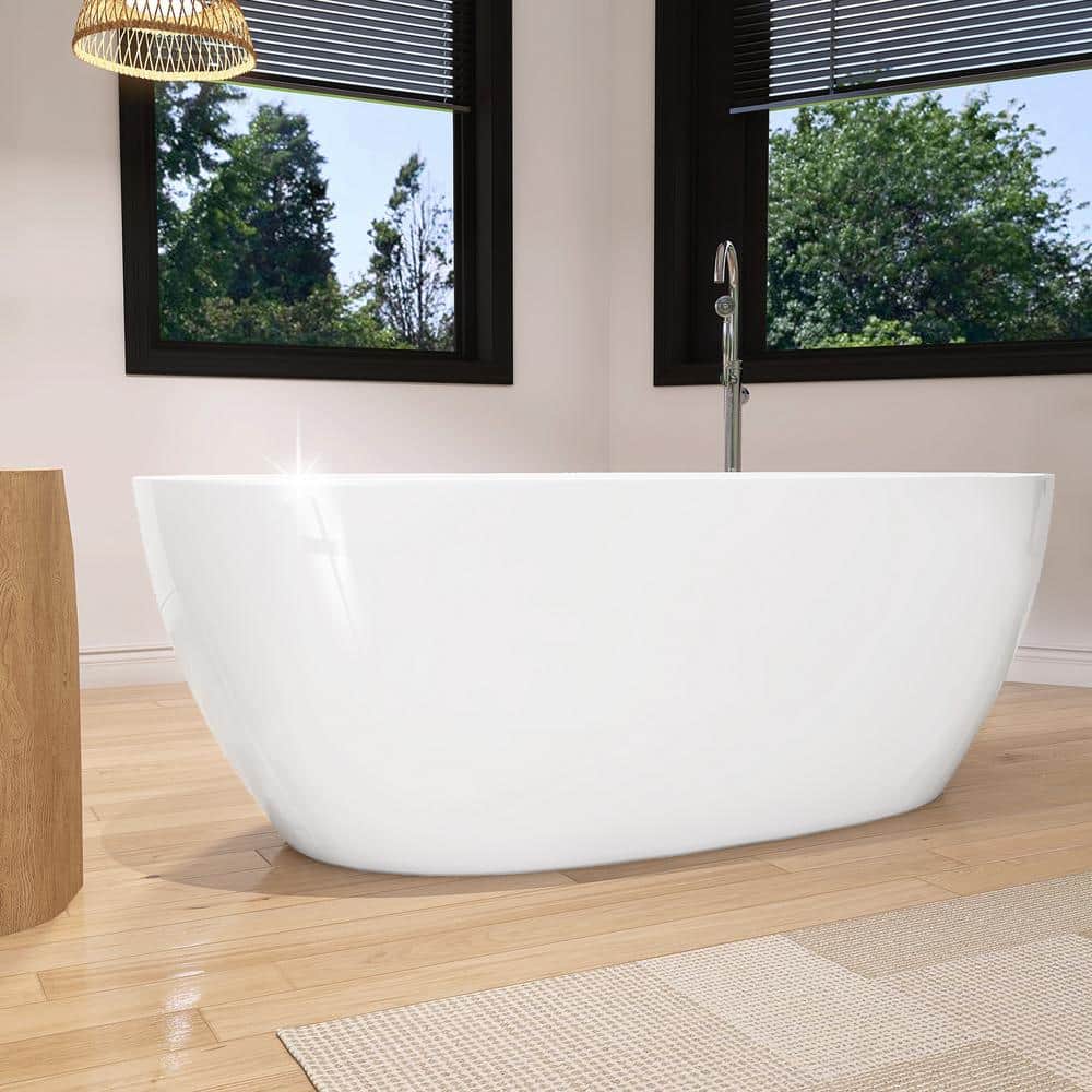 Getpro 67 in. x 32 in. Acrylic Freestanding Tub White Free Standing Stand Soaking Bathtub Flat Bottom with Chrome Center Drain (2)