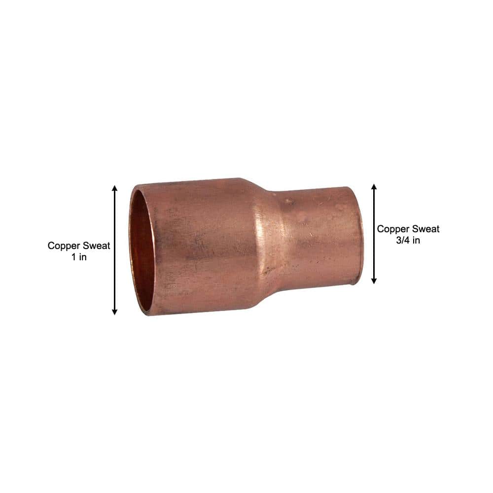 Everbilt 1 in. x 3/4 in. Copper Pressure Cup x Cup Reducing Coupling with Stop Fitting (3)