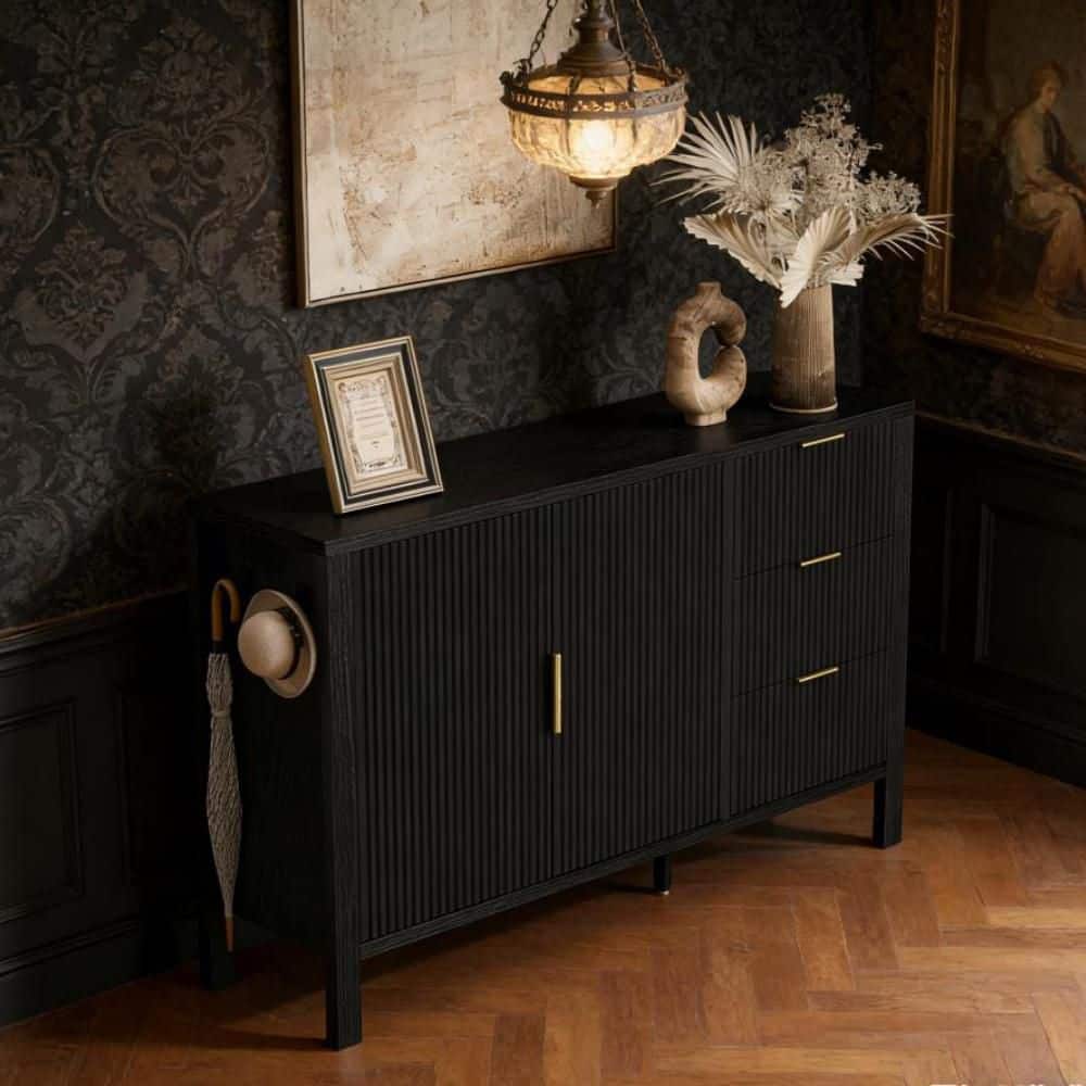 Unbranded 55.10 in. W x 15.70 in. D x 33.50 in. H Black Linen Cabinet with  2-Doors and  3-Darwers for Entrance, Living Room (2)